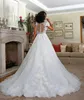 Elegant A-line Wedding Dresses V-neck Short Sleeve Lace Applicants Tulle Hollow Chapel Gown Custom Made Zipper Plus Size Bridal Dress Vestidos De Novia