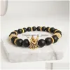 Beaded Black Zirconia Gold King Crown Charm Bracelet Men Dl Polish Matte Stone Bead Bracelets For Women Gift Drop Delivery 202 Rx