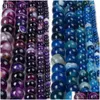 Kamień 8 mm Purple niebieski zielony czerwony pasek z paski Agates Koraliki okrągłe dystans luźne naturalne do biżuterii Making DIY 4 6 8 10 12 mm DhmWh