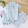 Women's Sleepwear 3 Pieces Pyjamas Women 100% Cotton Short Sleeves Ladies Pajama Set Shorts Solid Japanese Simple Sleepwear Homewear Pijamas Mujer 230328