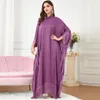 Roupas étnicas vestido muçulmano mulheres verão manga longa o-pescando borla roxa rosa abaya moda