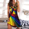 Casual Dresses Fashion Multicolor Printed ärmlös klänning Summer O Neck Rakt för damer Beach Wear Women 2023
