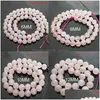 Stone 8mm Natural Rose Pink Quartz Rock Crystal Beads 4/6/8/10/12/14mm Löst passform DIY -armband Halsbandsmycken Maki DH5AV