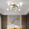Lampes suspendues Lampe de ventilateur Lumière de luxe Lampe de chambre à coucher Simple Conversion de fréquence muette Lustre en verre intégré