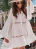 Kobiety w strojach kąpielowych dla kobiet osłony kąpielowe kątowe mandaryńskie rękaw kaftan plażowy sukienka tunikowa szata de plAGE solidne białe osłony pareo Q429 230328