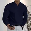 Camisas casuais masculinas Men Primavera Casual Casual V Necro Sólido Manga longa Camiseta Top Blusa Mens camisas de gola alta