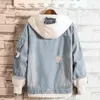 Herrjackor herr hål koreanska smala stilig vår höst broderi patch baseball casual menkläder cowboy hoodies denim jacka man