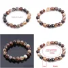 Beaded CSJA Natural Round Gem Stone Agates Onyx Men armband Bangle 10mm Brun Stripe Ethnic Rosary Energy Pärlor Bön Arvband F1 DHQ05