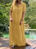 Casual Dresses ZANZEA Women Long Shirt Dress Summer Sundress Vintage Short Sleeve Solid Cotton Vestidos Robe Femme Dresses Kaftan 7 230327