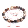 Beaded CSJA Natural Round Gem Stone Agates Onyx Men armband Bangle 10mm Brun Stripe Ethnic Rosary Energy Pärlor Bön Arvband F1 DHQ05