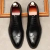 Dress Shoes Black Brown Mens Oxford Echt lederen hoogwaardige mannen Classic Business Formal Brogue voor