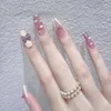 False Nails Wearable Pink Press On Fake Tips With Glue Design Butterfly Lovely Girl Wearing Tools