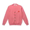 Designer Heren Truien Play Com Des Garcons CDG V-hals Roze Vest Rood Hart Knoop Wol Maat XL Nieuw