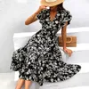 Casual Kleider Sommer Floral Chiffon Lange Frauen Sexy Tiefe V Kurzarm Midi Elegante Schwarz Party 230316