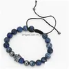 Beaded Fashion Men Women Stone Bead Bracelet Pave Setting Black Crown Charm Weave Braiding Rame Drop Delivery 202 Dhqvs