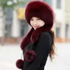 Beanies Beanie/Skull Caps Winter Hat Set Female Warm Fur With Scarf Women Knitted Beret Cap Bonnet Skullies Cold-proof Delm22