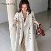 Vestes pour femmes Jas Hujan Panjang Berkancing Dua Baris Longgar Corée Mantel Lap Hitam Putih Wanita Baju Musim Semi Pakaian Luar 230328