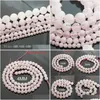 Stone 8mm Natural Rose Pink Quartz Rock Crystal Beads 4/6/8/10/12/14mm Löst passform DIY -armband Halsbandsmycken Maki DH5AV