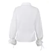 Blusas de mujer Primavera 2023 Mujeres Blusa suelta blanca Moda Cuello vuelto con cordones Campana Camisa de manga larga Oficina Señora Elegante Botón arriba