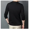 Men's T Shirts Mercerized Cotton T-shirt Men Long Sleeve Lightweight Breathable V Neck Tshirt Male White Solid Color Tee Shirt Homme Fall