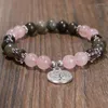 Strand Tree of Life Pendant Pärlor Elastiska armband Natural Stone Tiger Eye Pink Crystal Pärled Armband Bangle Women Men Yoga smycken