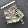 女子ショーツハイストリート貨物パッチワークデニムスカートパンツ女性の不規則なレトロデザインレジャールーズ2023スプリング