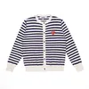 Designer Men's Sweaters CDG Com Des Garcons Play Button Wool Striped Women's Sweater Crew Neck Cardigan Red Heart Blue White Size M