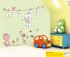 Pink Cartoon Cat Rabbit Flower Wall Sticker för babyflickor Kidsrum Heminredning Teddy Bear Paraply Classroom Wall Decals