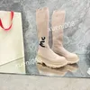 Top Women Autumn Socks Flat Long Boots Fashion Sexy gebreide elastische laarsontwerper Alfabetische Lady Letter Dikke Platform Women schoenen Large2023