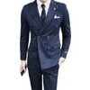 Abiti da uomo Blazer Giacca Gilet Pantaloni Boutique Stripe Formal Business Abito da uomo 3 pezzi Set da 2 pezzi Abito da sposa da sposo Abito blu navy Nero Grigio 230328