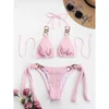 Bikinis ensemble solide soutien-gorge 2022 Sexy Bikini 2 pièces anneau femmes maillot de bain maillots de bain Micro string femme plage été dos nu nouveau P230328