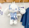 Kawaii Blue White Big Ear Plush Backpack with Bow Girl Cute Soft Accessories Zipper Bag Girls Birthday Gift