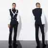 ファッション黒と白の男性タキシードダブルブレストウェディンググルームタキシードスリムフィットフォーマルバンケットブレザー2ピースセット