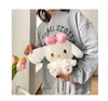 Kawaii Pink White Big Eye Plush Backpack Girl Cute Soft Accessories Zipper Bag Girls Birthday Gift