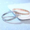 Simple Style Crystal Bangle Stainless Steel Women Cute Bangle Bracelet for Gift Party Silver Gold Rose