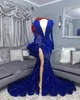 Aso ebi Royal Arabic Blue Prom Dress Beaded Crystals Mermaid Evernic Formal Party Second Recestent Birthday Engagement Gwonsドレス