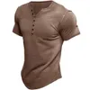 Mens Tshirts Harajuku Cotton Henley Shirt för solid knapp Kort ärm T -shirt Lossa Casual Topps Male Clothing 230327