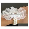 Decorative Flowers Wreaths New Diy Bridesmaid Wrist Cors Lace Bride Hand Flower Pearl Bracelet Wedding Prom Bouquet P Dhx0S