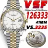 2023 sbf126333 3235 VSA3235 Automatic Mens Watch 41MM Fluted Bezel White Dial Stick Yellow Gold Silver Two Tone SS 904L Steel Bracelet Super Edition eternity Watches