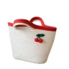 Strandväskor Sen Series Little Cherry Handbag Cotton Thread Sticked Holiday Bag 230327