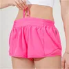 L-091 Hot Low Rise Shorts Breathable Quick-Dry Yoga Shorts Built-in Lined Sports Short Hidden Zipper Side Drop-in Pockets Running Sweatpants with Continuous Drawcord