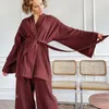 Dames slaapkleding vrouw katoen pyjama set winter herfst 2 stuks huis slijtage badjas pyjama's vrouwelijk ontspannen gewaad