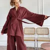 Frauen Nachtwäsche Frau Baumwolle Pyjama Set Winter Herbst 2 Stück Hause Tragen Bademantel Pyjamas Weibliche Entspannen Robe