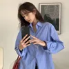 Bluzki damskie bluzka damska koszula w niebieskie paski damska odzież wiosenna 2023 z długim rękawem Blusas Mujer De Moda