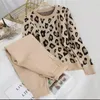 Calça de duas peças feminina sprinf outono maconha suéter de algodão de leopardo de manga longa de manga longa conjuntos de moda feminina feminina 2 Conjunto 2023