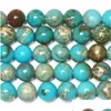 Stone 8Mm 15 Natural Lake Blue Sea Sent Turquoises Imperial Jaspers Round Loose Beads 4 6 8 10 12Mm Pick Size Drop Delivery Dhxjf