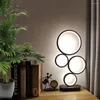 Lâmpadas de mesa modernas reguláveis LED lâmpada de proteção para os olhos sala de estar decoração de casa design exclusivo redondo quatro círculos quarto luz de cabeceira