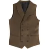 Men's Suits Blazers Men's Suit Vest Brown Herringbone Tweed Double Breasted Steampunk Clothing Male Gentleman Business Waistcoat for Wedding Vest 230328