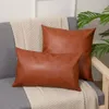 Oreiller Solide Brun Couverture 45x45cm Faux Cuir Moderne Extérieur Plaine Pour Canapé Canapé Chaise Lit Décoration de La Maison