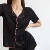 Indumenti da notte da donna Fdfklak Pigiama a maniche corte da donna con scollo a V Seta di ghiaccio Sottile Set di indumenti da notte coreani Abbigliamento da salotto Pantaloncini Tuta Pijama Feminino 230328